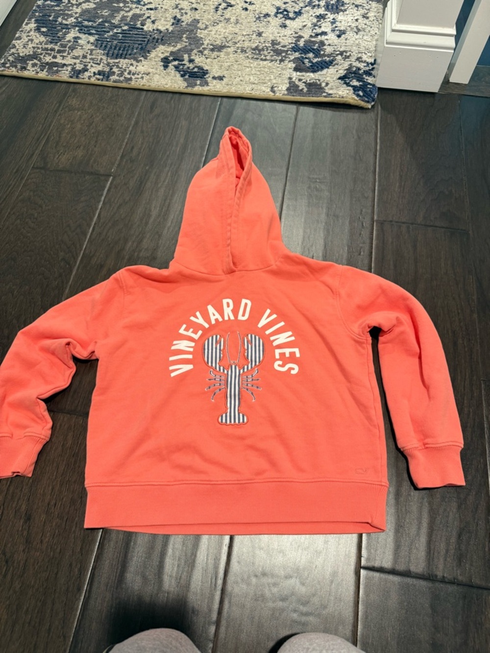 Vineyard Vines Kids Coral-Orange Hoodie with Striped Lobster Logo
